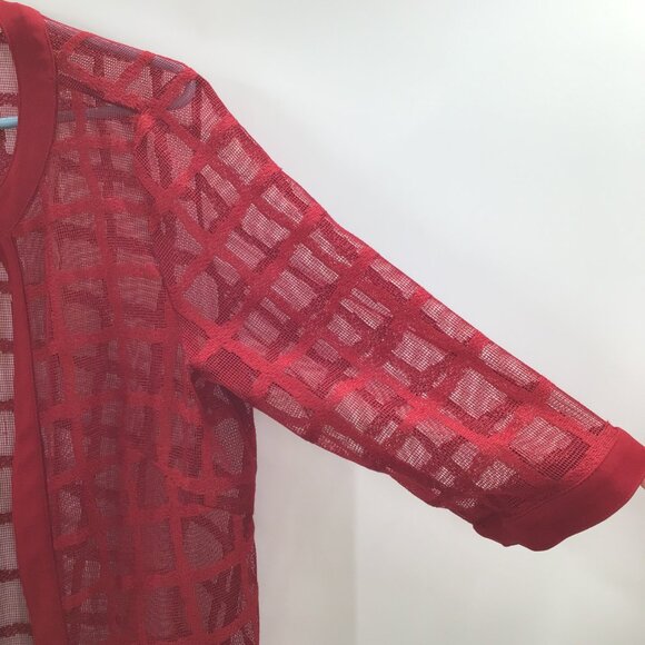 Maya Brooke XL Layering Duster Red Mesh Windowpane Lagenlook Cover Up Resortwear - Picture 3 of 11